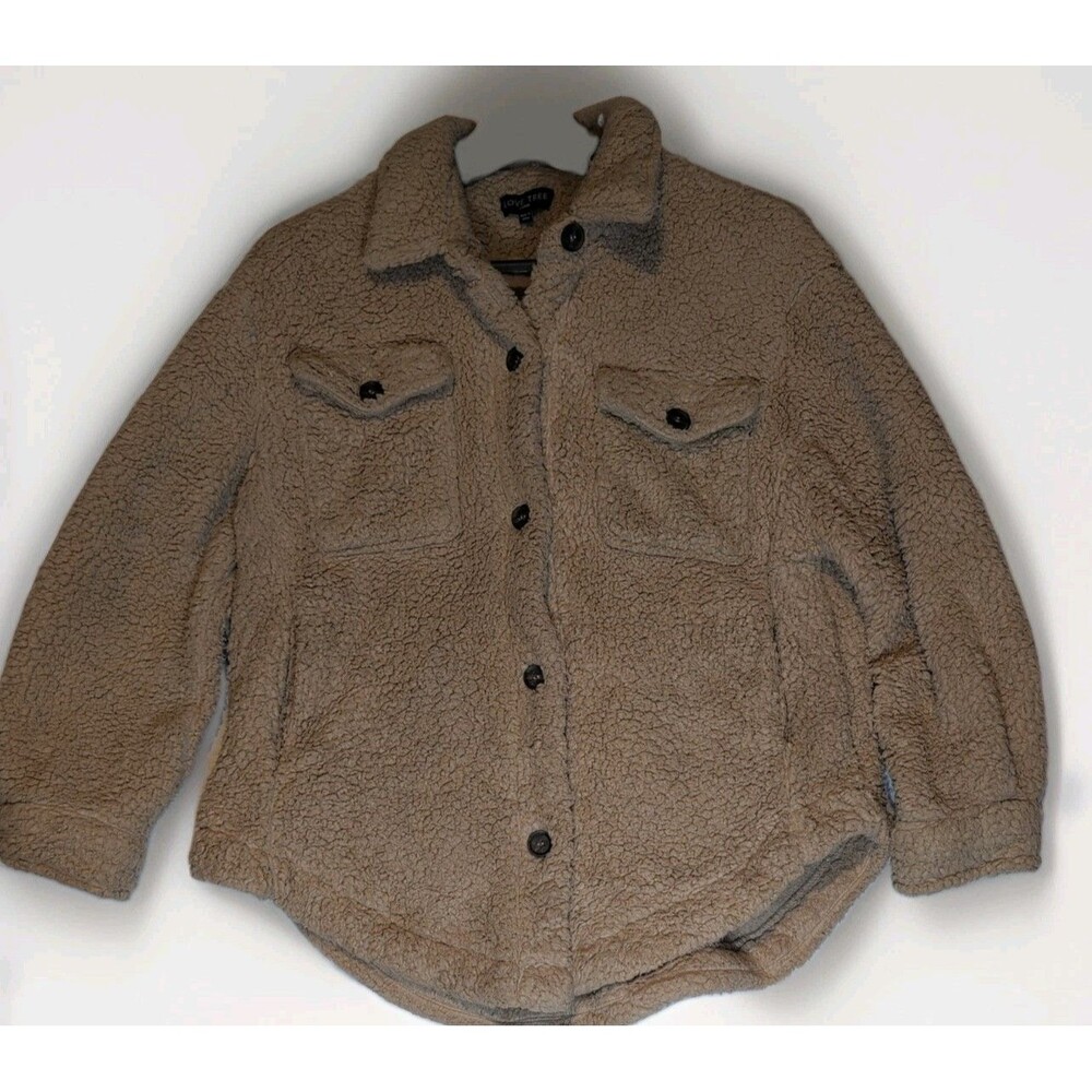 Love Tree Jacket Womens Large Tan Teddy Fleece Sherpa Button down